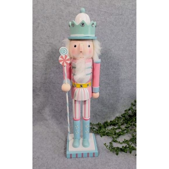 Pink Pastel Nutcracker King Guard Candy Sugarplum 15" Christmas Wooden NEW - Picture 1 of 7
